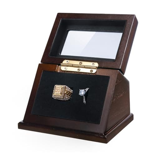 humberboat Wooden Championship Ring Display Case, Sports Ring Holder for Softball, Baseball, Basketball Fans, 2-Slot Storage Box for Multiple Rings, for Showcasing Sports Souvenirs (Ring Not Included)