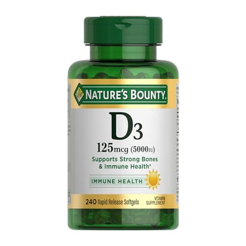 Nature's Bounty Vitamin D3, Immune Support, 125 mcg (5000iu), Rapid Release Softgels, 240 Ct (package may differ)