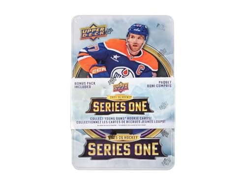 2025/26 Upper Deck Series 1 Hockey Trading Card Tin (Three Young Guns Rookie Cards Per Box)