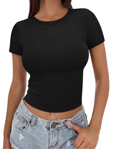 Sampeel Tshirts Shirts for Women Black Y2k Clothes Crop Tops T Shirts for Women Trendy Basic Baby Tees 2025 Fashion Clothing M