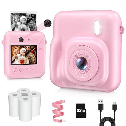 Kids Camera Instant Print, Dual-Lens 48MP Digital Camera for Christmas Birthday Gifts, 1080P Selfie Instant Cameras for Kids with 32GB Card, Instant Print Digital Camera for Girls Boys-Pink