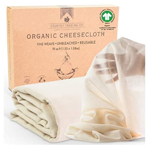 Organic Unbleached Cotton Cheesecloth for Straining, GOTS Certified, Fine Reusable Strainer – Large 18 Sq.ft.