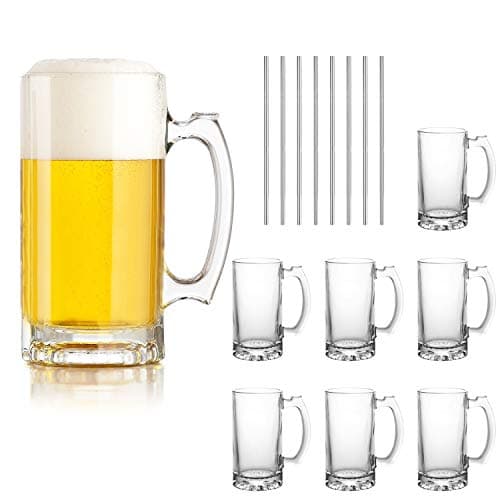 QAPPDA Beer Mugs Set,Glass Mugs With Handle 16oz,Large Beer Glasses For Freezer,Beer Cups Drinking Glasses 500ml,Pub Drinking Mugs Stein Water Cups For Bar,Alcohol,Beverages Set of 8 KTZB02…