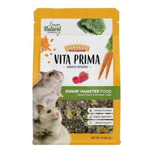 Vitakraft Sunseed Vita Prima Dwarf Hamster Food 2 lb Bag with Fruits Vegetables Grains and Seeds Providing Wholesome Daily Nutrition and Foraging Variety for Happy Healthy Small Pets