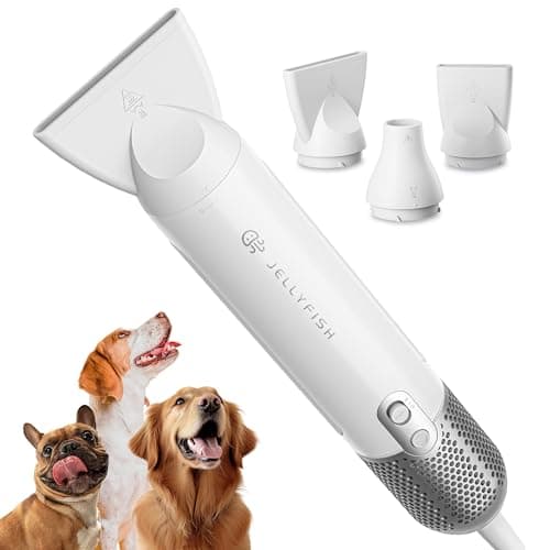 Jellyfish Handheld Dog Dryer - 1.21lb Lightweight, 2 Speeds, 4 Temp, Portable High Velocity Blow Dryer for Travel & Home