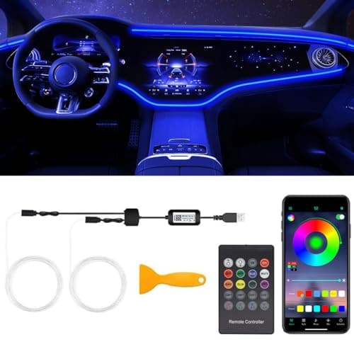 Interior Car LED Strip Lights with Wireless APP & Remote Control, RGB 2 in 1 Car Ambient Lighting Kit with 158 Inches Fiber Optic, Inside Neon Dash Strip with Music Mode
