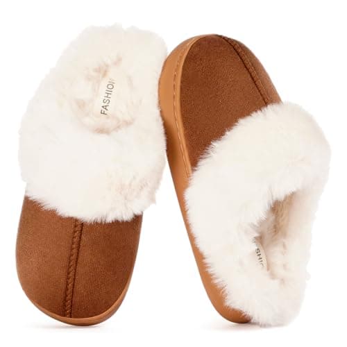 Best Kids Slippers #7 from Dokela Dokela Kids Slippers Girls Boys Fuzzy House Slippers Winter Warm Soft Plush Lined Memory Foam House Shoes Slip On for Home Bedroom Indoor Outdoor,Brown,220