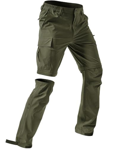Moosehill Men's-Hiking-Pants Convertible Water-Resistant Quick-Dry Lightweight Breathable Zip-Off for Hunting, Fishing, Travel, Outdoor, Safari, Camping with 5 Deep Pockets (Army Green, 36W*32L)