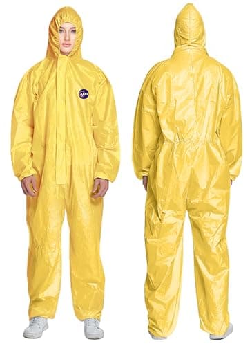 AXEL Hazmat Suits Disposable | 1 Pack | Yellow Protective Coveralls With Attached Hood - Chemical Protection, Industrial Coveralls for Men & Women - Breathable & Water-Resistant| Size Large