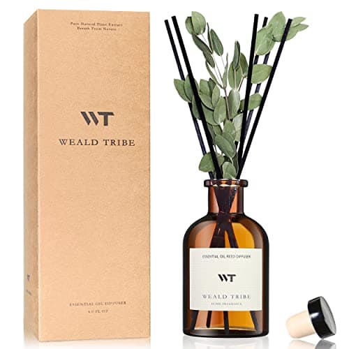 WEALD TRIBE Flower Reed Diffuser Set Eucalyptus & Lavender Scent For Bathroom Accessories Shelf Decor & Air Fresheners, Sticks Defusers With 4.0 fl oz Essential Oils, House Bedroom Office Decor & Gift