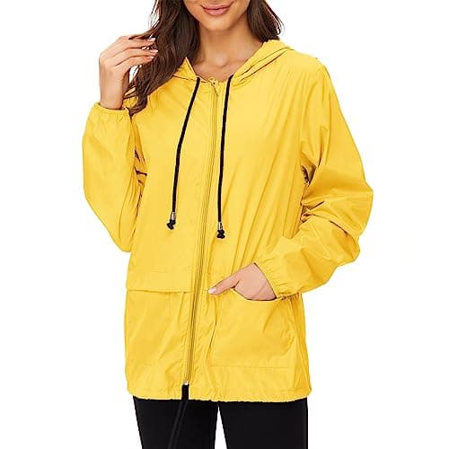 Zando Yellow Raincoat Women Yellow Rain Jacket Yellow Rain Coats for Women Windbreaker Packable Rain Coats Yellow Raincoat Adult Rain Jackets for Women Waterproof With Hood X-Large