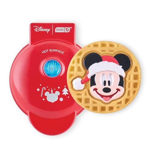 Disney Dash Mickey Mouse Santa Mini Waffle Maker - Electric Waffle Maker for Creative, Homemade Treats - Features Built-In Cord Wrap & Pre-Heating Indicator Light