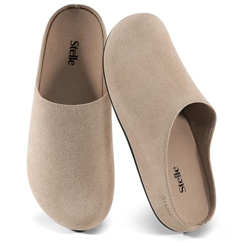 Stelle Clogs Women Mens Arch Support Suede Soft Cork Footbed Sandals Potato Shoes Slip on Home Slippers Non-Slip Comfort(Taupe,8)