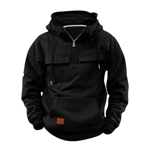 Black of Friday Deals Today, 2024 Y2k Trendy Fall Top, Mens Quarter Zip Pullover Hoodie with Cargo Pocket Tactical Hooded Sweatshirts Windbreaker Vintage Hunting Jacket