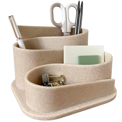 OAKOA Aesthetic Desk Organizer Pen Holder - Aesthetic Desk Accessories - Neutral Beige Boho Office Desk Accessories - Home Office Essentials for Women - Cute Pencil Holder