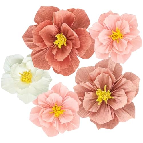 Pink Paper Flowers Artificial 3D Wall Décor Birthday Wedding Bridal Baby Shower Dark Light Pink Peach Beige White Tissue Crepe Flower Nursery Room Backdrop Centerpieces Girls Women Party Decorations
