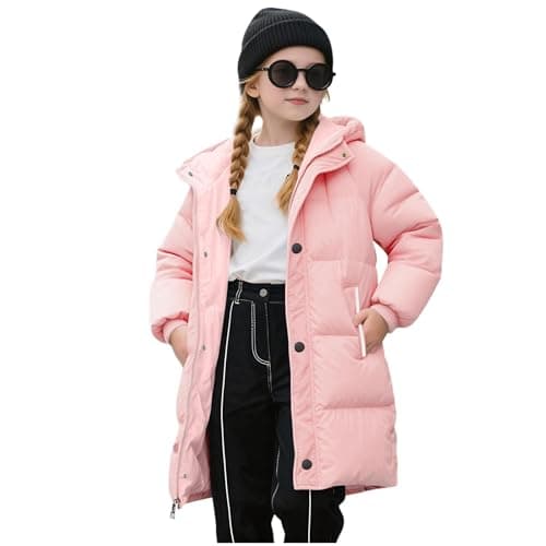 nhApmj Girls Coats Size 8-10 Youth Fall Fashion Cute Oversized Quilted Down Jackets Winter Windproof Warm Solid Padded Parka Jackets with Hood