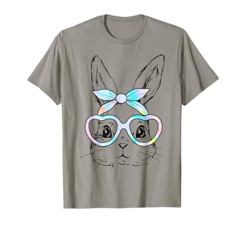 Cute Bunny Rabbit Face Tie Dye Glasses Girl Happy Easter Day T-Shirt