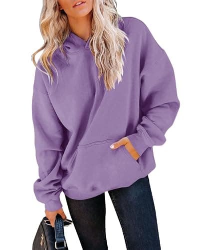 TICTICMIMI Women's Hoodies Sweatshirts Cute Long Sleeve Tops Loose Fleece Pullover Shirts with Pocket Lavender