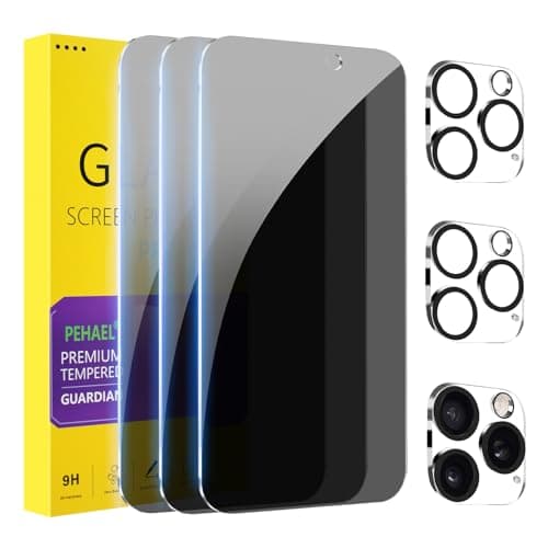 PEHAEL 3+3Pack for iPhone 16 Pro Privacy Screen Protector with Camera Lens Protector Full Coverage Anti-Spy Tempered Glass Film 9H Hardness Easy Installation Bubble Free [6.3 inch]
