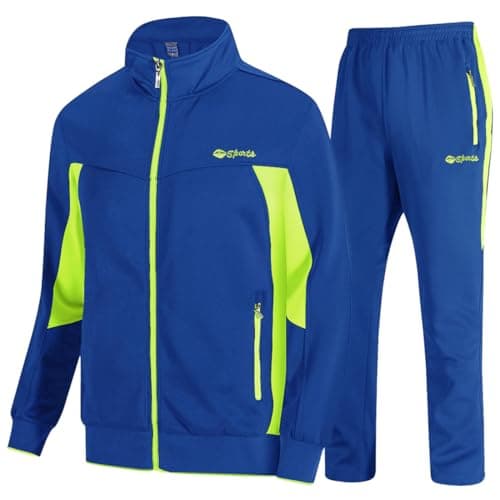 TBMPOY Men's Tracksuits Sweatsuits for Men Set Track Suits 2 Piece Casual Athletic Jogging Warm Up Full Zip Sweat Suits Royal Blue/Green XXL