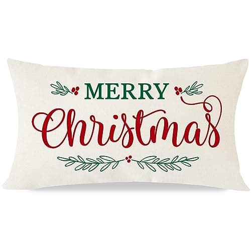 PANDICORN Merry Christmas Pillow Covers 12x20 Inch Farmhouse Christmas Decorations Lumbar Christmas Pillows Christmas Decorative Throw Pillows Cases Winter Holiday Decor for Sofa Couch Living Room