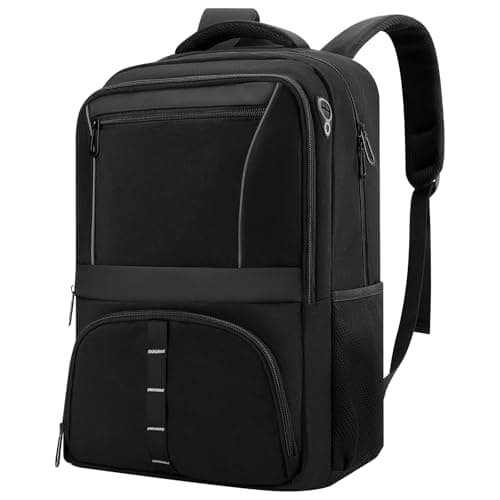 FAIRYLAND Travel Backpack,30L Carry on Backpack with USB Cable Port,Fits 17.3 Inch Laptop Backpack Water Resistant Reflective Stripe Daily Bag for Men Women Business Travel College Commuting, Black