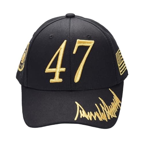 Steadfast American Trump 47 Black Cap with Gold Embroidery – Hook & Loop Adjustable Patriotic Hat