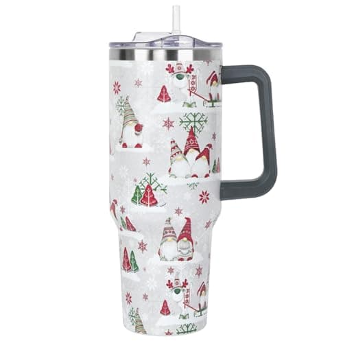 Christmas Gifts 40 oz Tumbler with Handle and Straw Lid,Cute Gifts for Women Winter Gnome Vacuum Insulated Leak Proof Tumbler,Holiday Accessories Stainless Steel Coffee Cup Mug (Red/Green)