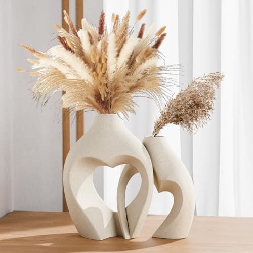 Zormon White Vases for Decor, Heart Shaped Ceramic Vase Set of 2, Nordic Heart Shaped Vases, Minimalist Decorative Vase for Table Centerpiece Wedding Dining Living Room Office House Decoration