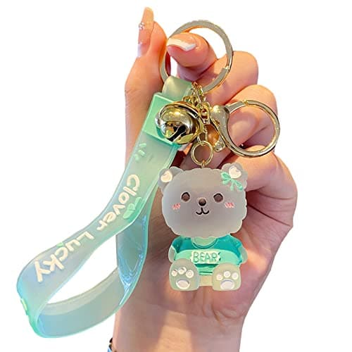Xinbalove Cute Lucky Bear Design Bags Doll Car Key Backpack Keychain Pendant Boys Girls Men Women Soft Resin Portable Key Ring Accessories for Christmas New Year Present Green