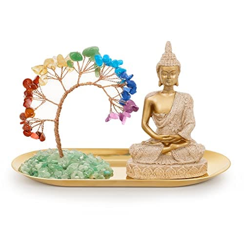 INNOLITES 7 Chakra Crystal Tree and Buddha Statue Set, Yoga Meditation Decor, Money Tree and Buda Statues for Home Living Room Office Shelf Decoration Wealth and Luck