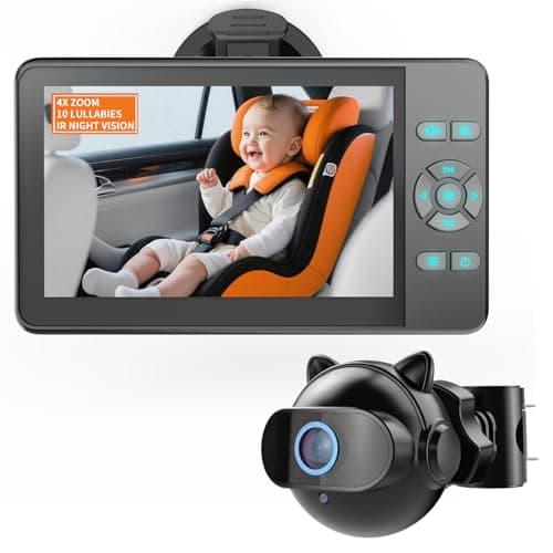 Xroose Baby Car Camera with 4X Zoom,10 Lullabies 4.3'' HD 1080P Rear Facing Carseat Mirror 3 Min Easy Install Auto IR Night Vision 360° Adjustable Clear Wide View Car Camera for Baby,Newborns,Pets