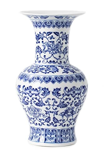 Blue and White Vase, Blue Vases Home Décor, Chinoiserie Vase, Blue and White Porcelain, Ceramic Vase for Home, Living Room, Bookshelf, Mantle Fireplace,Table Centerpieces,10"