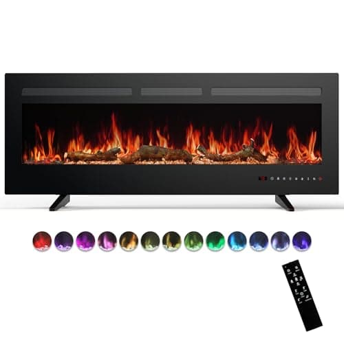 Sweetcrispy 50" Electric Fireplace Wall Mounted or Recessed Insert, 1500W/750W Freestanding Fireplaces Heater with Remote Control,13 Adjustable Flame Color, 12H Timer, Touch Screen