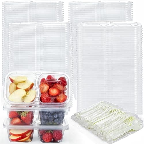 Eorbow 50 Set 7OZ Double Compartment Condiment Containers, Reusable Snack Containers with Lid & Spoon, Clear Sauce Dip Case, On the Go Meal Prep Box for Portion Control Travel Outdoor Camping