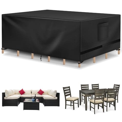 Richwon Patio Furniture Covers - Waterproof Rectangle, Heavy Duty for Outdoor Sectional Set (90"L x 64"W x 28"H), Black