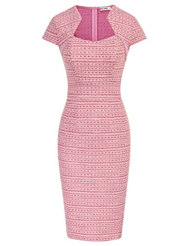 GRACE KARIN Women's Pink Dress Elegant Cap Sleeve Tweed HIPS-Wrapped Pencil Dress for Cocktail