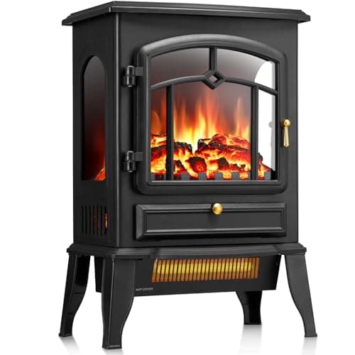 R.W.FLAME Electric Fireplace Stove Heater with Thermostat Control, 15" Cathedral Stylish Small Fireplace Heater, 3D Realistic Flame Effects, Adjustable Heating Mode, Overheating Safe Design