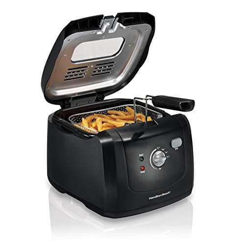 Hamilton Beach Cool Touch Electric Deep Fryer with Basket and Lid, 2 Liters / 8 Cups Oil Capacity, Adjustable Temperature, 1500 Watts for Fast Heat-up, Viewing Window, Easy to Clean, Black (35021)