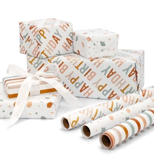 Beautiful Birthday Wrapping Paper - Set of 3 Quality Happy Birthday Paper Rolls For Medium Sized Gifts - Add a Touch of Magic to Every Gift You Wrap - 17 in x 120 in Per Roll For Boys and Girls