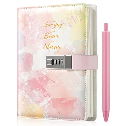 Nollh Diary with Lock for Girls and Women - 5.7 x 8.5 Inch Journal with Lock with Pen and Stickers, Birthday Gifts for 8-12 14 16 Year Old Girls, Gifts for Women