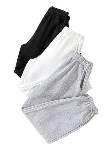 Floerns Girl's 3 Pcs Solid Elastic Waist Thermal Lined Jogger Sweatpants Black White Grey 12Y