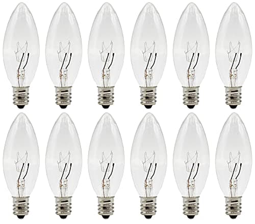 Creative Hobbies® Replacement Light Bulbs for Electric Candle Lamps, Window Candles, & Chandeliers - 7W Candelabra E12 Clear Incandescent C26 Torpedo 120V Steady Burning – 12 Pack
