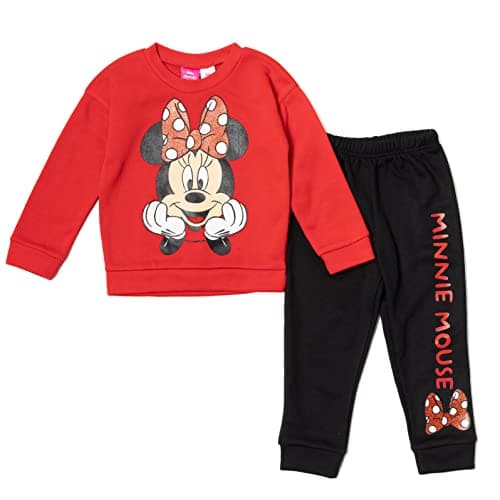 Disney Minnie Mouse Toddler Girls Fleece Fashion Pullover Sweatshirt & Pants Black/Red 2T