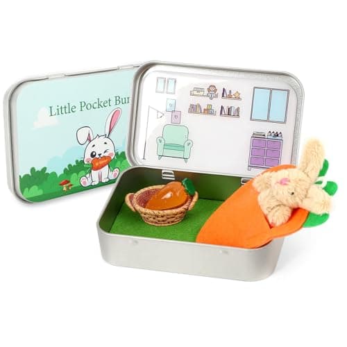 JULEASEL Little Pocket Bunny, Easter Basket Stuffer, Easter Gifts for Kids, DIY Pet Bunny Adoption, Easter Baskets,Cute Rabbit in Tin Box, Travel Buddy