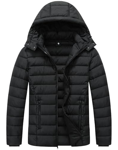 ZENOVIX Men’s Quilted Down Coat Puffer Jacket | Lightweight, Waterproof, Windproof, Detachable Hood, Warm for Winter Travel