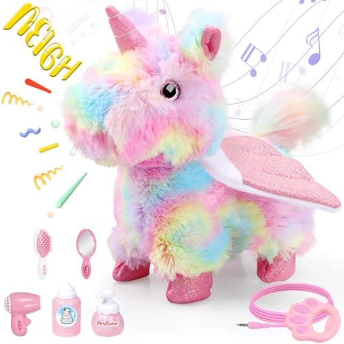 Gretex Unicorn Plush Interactive Toy for Kids age 3 4 5 6 Year Old: Walking Talking Electronic Pet Toy with Remote Control Leash Touch Recognition Toddler Unicorn Care Set Birthday Gifts for Girl 6-12