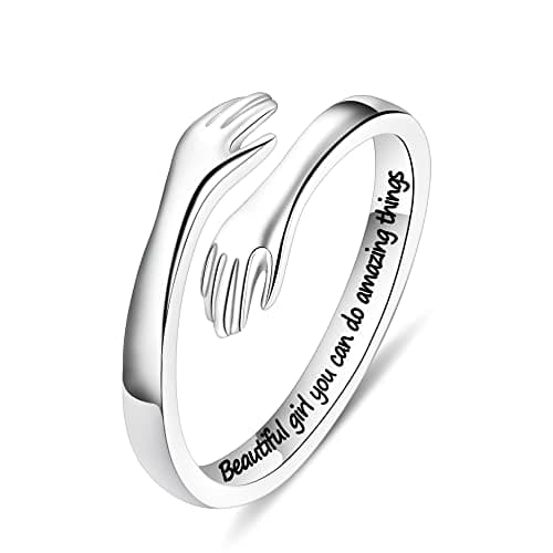 Yesteel Sterling Silver Hug Ring Jewelry for Teen Girls Kids, Inspirational Gifts for Teenage Girls Kids, Christmas Stocking Stuffers Gifts for Teen Teenage Girl Daughter