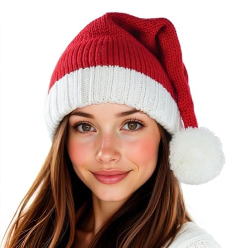 Diffy Homy Santa Hat Christmas Hat Xmas Adult Women Men Washable Fade-restant Knitted Soft Warm Long for Christmas New Year Festive Holiday Party Outdoor Winter Red